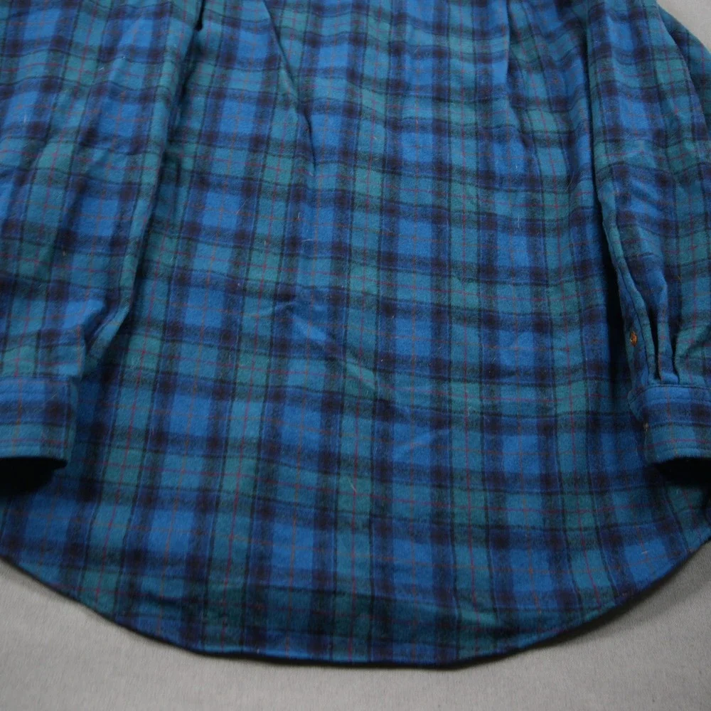 Pendleton Vintage Plaid Wool Flannel Men Shirt L Western Blue Logger Cabin Retro